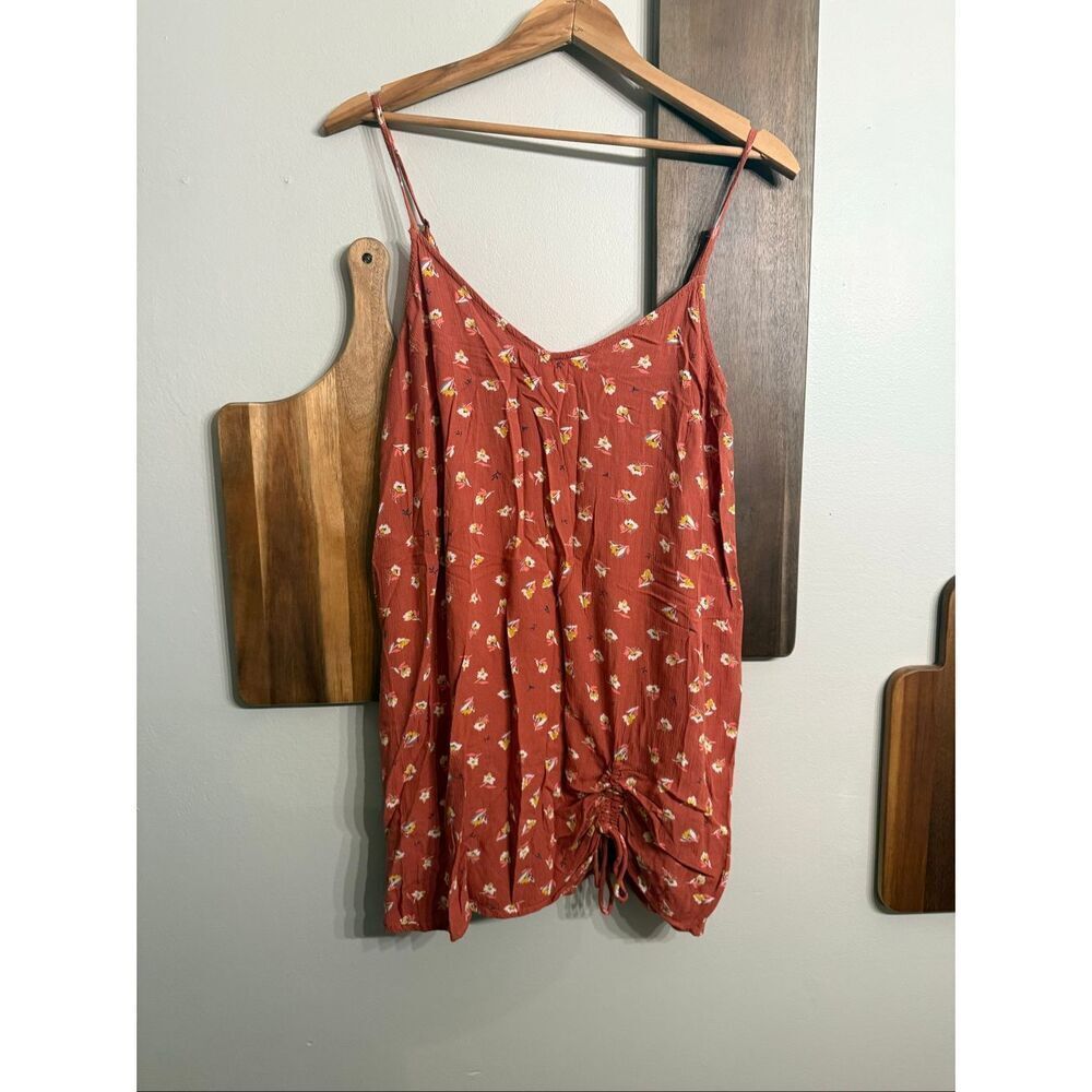 Billabong Orange Floral Crinkle Sleeveless Cinched Tie Cami Mini Dress Medium